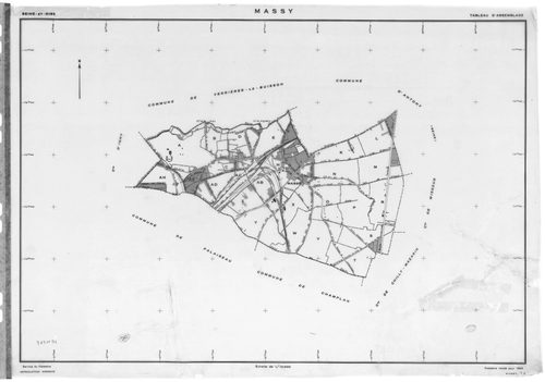 MASSY.- Cadastre révisé pour 1955 : plan du tableau d'assemblage, plans de la section A, section B, section C, section D, section E, section H, section I, section K, section L, section M, section N, section O, section P, section R, section S, section T, s
