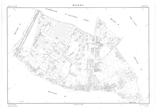 MASSY.- Cadastre révisé pour 1955 : plan du tableau d'assemblage, plans de la section A, section B, section C, section D, section E, section H, section I, section K, section L, section M, section N, section O, section P, section R, section S, section T, s