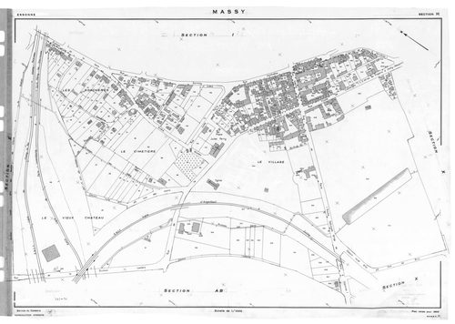 MASSY.- Cadastre révisé pour 1955 : plan du tableau d'assemblage, plans de la section A, section B, section C, section D, section E, section H, section I, section K, section L, section M, section N, section O, section P, section R, section S, section T, s