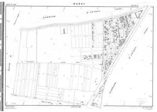 MASSY.- Cadastre révisé pour 1955 : plan du tableau d'assemblage, plans de la section A, section B, section C, section D, section E, section H, section I, section K, section L, section M, section N, section O, section P, section R, section S, section T, s