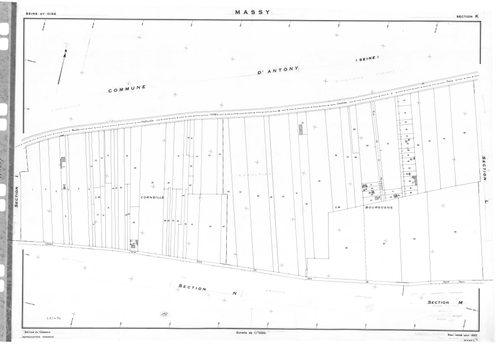MASSY.- Cadastre révisé pour 1955 : plan du tableau d'assemblage, plans de la section A, section B, section C, section D, section E, section H, section I, section K, section L, section M, section N, section O, section P, section R, section S, section T, s