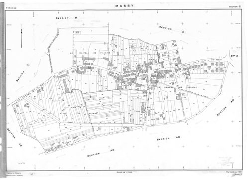 MASSY.- Cadastre révisé pour 1955 : plan du tableau d'assemblage, plans de la section A, section B, section C, section D, section E, section H, section I, section K, section L, section M, section N, section O, section P, section R, section S, section T, s