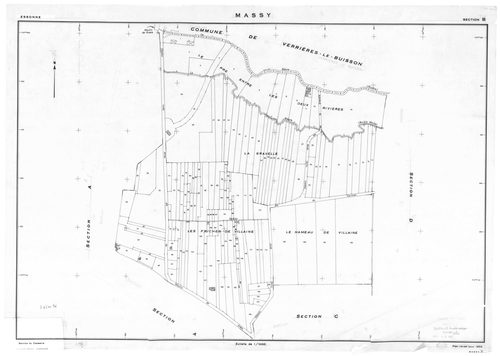 MASSY.- Cadastre révisé pour 1955 : plan du tableau d'assemblage, plans de la section A, section B, section C, section D, section E, section H, section I, section K, section L, section M, section N, section O, section P, section R, section S, section T, s