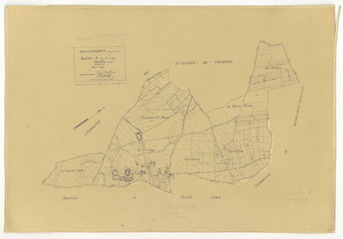 Plans minutes de conservation : MAUCHAMPS : tableau d'assemblage n°1, ech. 1/10000 (1932) ; sections A2, B, ech. 1/2500 (1932) ; tableau d'assemblage n°2, ech. 1/5000 (1932-1969) ; sections A1, A2, ech. 1/1250 (1932-1963) ; sections ZA, ZB, ech. 1/2000 (1