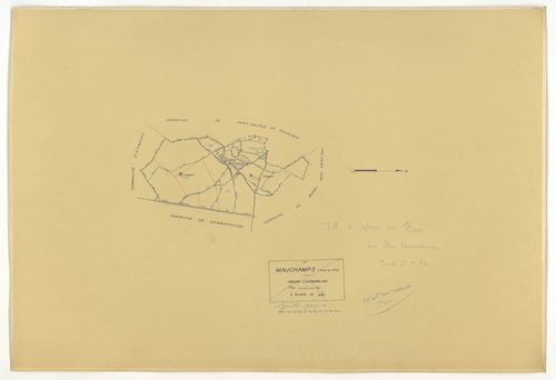 Plans minutes de conservation : MAUCHAMPS : tableau d'assemblage n°1, ech. 1/10000 (1932) ; sections A2, B, ech. 1/2500 (1932) ; tableau d'assemblage n°2, ech. 1/5000 (1932-1969) ; sections A1, A2, ech. 1/1250 (1932-1963) ; sections ZA, ZB, ech. 1/2000 (1