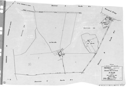MENNECY. - Cadastre révisé pour 1936 : plans de la section A le Village 2ème feuille, idem 3ème feuille, idem 4ème feuille, section B la Verville 1ère feuille, section C le Bois Notre Dame 2ème feuille ; cadastre révisé pour 1936 renouvelé pour 1940 : pla