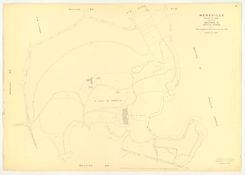 Plans minutes de conservation : MEREVILLE : tableau d'assemblage, ech. 1/10000 (1962), sections B1, B2, C, D, AB, AC, AD, AE, AH, AI, AK, ech. 1/1000 (1962), sections AL, AM, AN, XC1, XC2, ZM, ZU, ZV, ZW, ZX, ZZ, ech. 1/2000 (1962), sections ZJ, ZK, ZL, Z