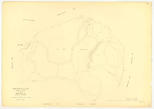 Plans minutes de conservation : MEREVILLE : tableau d'assemblage, ech. 1/10000 (1962), sections B1, B2, C, D, AB, AC, AD, AE, AH, AI, AK, ech. 1/1000 (1962), sections AL, AM, AN, XC1, XC2, ZM, ZU, ZV, ZW, ZX, ZZ, ech. 1/2000 (1962), sections ZJ, ZK, ZL, Z