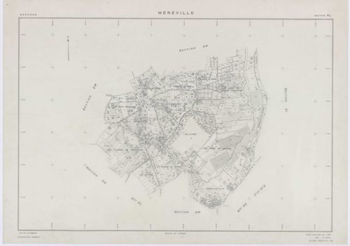 MEREVILLE, plans minutes de conservation : tableau d'assemblage, 1962, Ech. 1/10000 ; plans des sections B1, B2, C, D, AB, AC, AD, AE, AH, AI, AK, AN, 1962, Ech. 1/1000, sections AL, AM, XC1, XC2, ZJ, ZK, ZL, ZM, ZN, ZO, ZP, ZQ, ZR, ZS, ZT, ZU, ZV, ZW, ZX