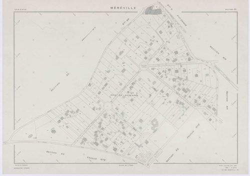 MEREVILLE, plans minutes de conservation : tableau d'assemblage, 1962, Ech. 1/10000 ; plans des sections B1, B2, C, D, AB, AC, AD, AE, AH, AI, AK, AN, 1962, Ech. 1/1000, sections AL, AM, XC1, XC2, ZJ, ZK, ZL, ZM, ZN, ZO, ZP, ZQ, ZR, ZS, ZT, ZU, ZV, ZW, ZX