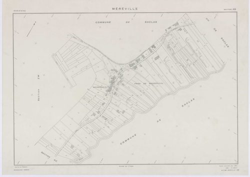 MEREVILLE, plans minutes de conservation : tableau d'assemblage, 1962, Ech. 1/10000 ; plans des sections B1, B2, C, D, AB, AC, AD, AE, AH, AI, AK, AN, 1962, Ech. 1/1000, sections AL, AM, XC1, XC2, ZJ, ZK, ZL, ZM, ZN, ZO, ZP, ZQ, ZR, ZS, ZT, ZU, ZV, ZW, ZX