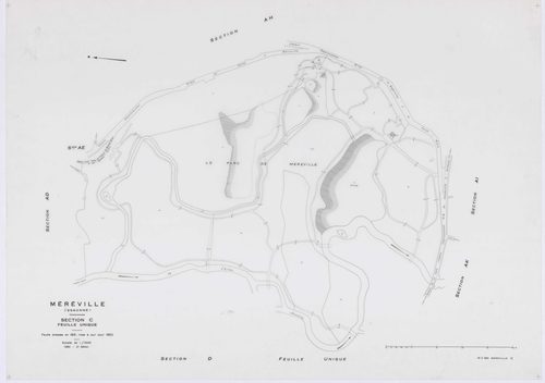 MEREVILLE, plans minutes de conservation : tableau d'assemblage, 1962, Ech. 1/10000 ; plans des sections B1, B2, C, D, AB, AC, AD, AE, AH, AI, AK, AN, 1962, Ech. 1/1000, sections AL, AM, XC1, XC2, ZJ, ZK, ZL, ZM, ZN, ZO, ZP, ZQ, ZR, ZS, ZT, ZU, ZV, ZW, ZX