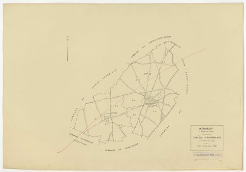 Plans minutes de conservation : MEROBERT : tableau d'assemblage n°1, ech. 1/10000 (1938), sections C1, B2, B3, B4, B5, B6, ech. 1/1250 (1938), sections A1, A2, C2, B1, ech. 1/2500 (1938) ; tableau d'assemblage n°2, ech. 1/10000 (1938-1957), sections A1, B