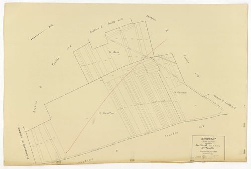 Plans minutes de conservation : MEROBERT : tableau d'assemblage n°1, ech. 1/10000 (1938), sections C1, B2, B3, B4, B5, B6, ech. 1/1250 (1938), sections A1, A2, C2, B1, ech. 1/2500 (1938) ; tableau d'assemblage n°2, ech. 1/10000 (1938-1957), sections A1, B