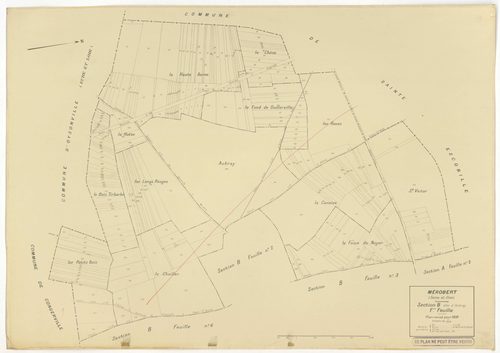 Plans minutes de conservation : MEROBERT : tableau d'assemblage n°1, ech. 1/10000 (1938), sections C1, B2, B3, B4, B5, B6, ech. 1/1250 (1938), sections A1, A2, C2, B1, ech. 1/2500 (1938) ; tableau d'assemblage n°2, ech. 1/10000 (1938-1957), sections A1, B