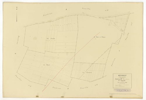 Plans minutes de conservation : MEROBERT : tableau d'assemblage n°1, ech. 1/10000 (1938), sections C1, B2, B3, B4, B5, B6, ech. 1/1250 (1938), sections A1, A2, C2, B1, ech. 1/2500 (1938) ; tableau d'assemblage n°2, ech. 1/10000 (1938-1957), sections A1, B