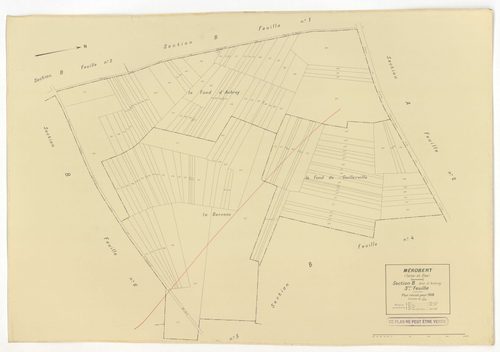 Plans minutes de conservation : MEROBERT : tableau d'assemblage n°1, ech. 1/10000 (1938), sections C1, B2, B3, B4, B5, B6, ech. 1/1250 (1938), sections A1, A2, C2, B1, ech. 1/2500 (1938) ; tableau d'assemblage n°2, ech. 1/10000 (1938-1957), sections A1, B