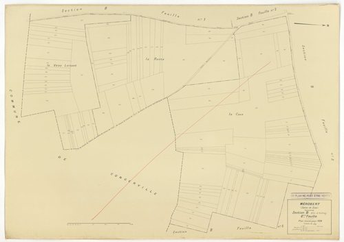 Plans minutes de conservation : MEROBERT : tableau d'assemblage n°1, ech. 1/10000 (1938), sections C1, B2, B3, B4, B5, B6, ech. 1/1250 (1938), sections A1, A2, C2, B1, ech. 1/2500 (1938) ; tableau d'assemblage n°2, ech. 1/10000 (1938-1957), sections A1, B