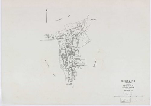 MESPUITS, plans minutes de conservation : tableau d'assemblage, 1934, Ech. 1/10000 ; plans des section D, 1934, Ech. 1/1250, sections ZA, ZB, ZC, ZD, ZE, ZF, ZH, ZI, ZK, 1961, Ech. 1/2000. Polyester. N et B. Dim. 105 x 80 cm [11 plans]. 