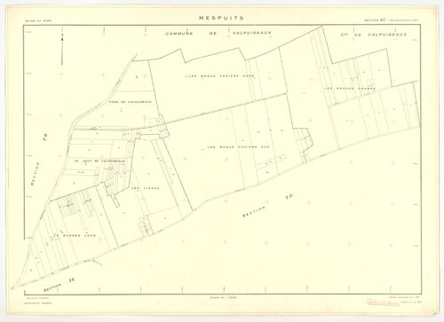 Plans minutes de conservation : MESPUITS : tableau d'assemblage, ech. 1/10000 (1934), sections A1, A2, B, C, ech. 1/2500 (1934) ; section D1, ech. 1/2500 (1934-1940) ; section D, ech. 1/1250 (1934-1978) ; sections ZA, ZB, ZC, ZD, ZE, ZF, ZH, ZI, ZK, ech. 