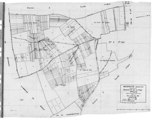 MESPUITS : Cadastre révisé pour 1934 : plan de la section D le Village 1ère feuille, [1plan]. 