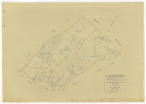 Plans minutes de conservation : MESPUITS : tableau d'assemblage, ech. 1/10000 (1934), sections A1, A2, B, C, ech. 1/2500 (1934) ; section D1, ech. 1/2500 (1934-1940) ; section D, ech. 1/1250 (1934-1978) ; sections ZA, ZB, ZC, ZD, ZE, ZF, ZH, ZI, ZK, ech. 