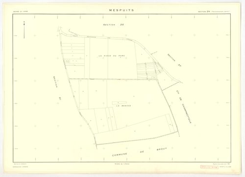 Plans minutes de conservation : MESPUITS : tableau d'assemblage, ech. 1/10000 (1934), sections A1, A2, B, C, ech. 1/2500 (1934) ; section D1, ech. 1/2500 (1934-1940) ; section D, ech. 1/1250 (1934-1978) ; sections ZA, ZB, ZC, ZD, ZE, ZF, ZH, ZI, ZK, ech. 