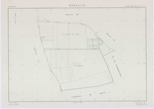 MESPUITS, plans minutes de conservation : tableau d'assemblage, 1934, Ech. 1/10000 ; plans des section D, 1934, Ech. 1/1250, sections ZA, ZB, ZC, ZD, ZE, ZF, ZH, ZI, ZK, 1961, Ech. 1/2000. Polyester. N et B. Dim. 105 x 80 cm [11 plans]. 