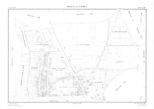 MILLY-LA-FORET. - Cadastre de 1815 mis à jour pour 1969 : plans de la section F 1ère feuille, idem 2ème feuille, idem 3ème feuille ; cadastre renouvelé pour 1953 : plans de la section Y, section Z ; cadastre renouvelé pour 1969 : plans de la section AD, s