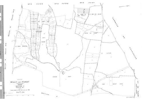 MILLY-LA-FORET. - Cadastre de 1815 mis à jour pour 1969 : plans de la section F 1ère feuille, idem 2ème feuille, idem 3ème feuille ; cadastre renouvelé pour 1953 : plans de la section Y, section Z ; cadastre renouvelé pour 1969 : plans de la section AD, s