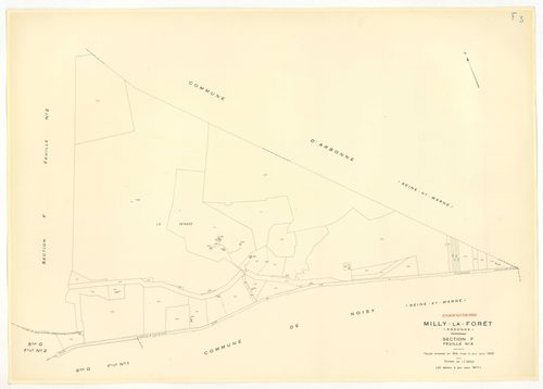Plans minutes de conservation : MILLY-LA-FORET : sections Y, Z, ech. 1/2000 (1953) ; sections Y, Z, ech. 1/2000 (1953-1969) ; tableau d'assemblage, ech. 1/15000 (1969), sections A1, A2, A3, A4, B, D1, D2, E1, E2, E3, ech. 1/1250 (1969) ; G1, G2, H1, H2, H