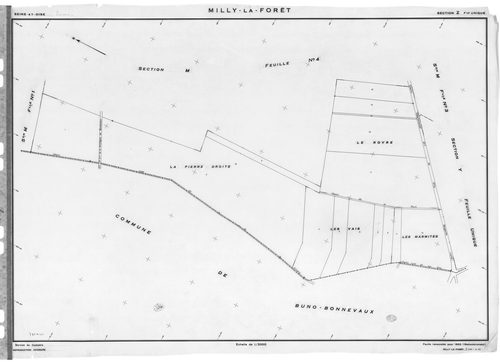 MILLY-LA-FORET. - Cadastre de 1815 mis à jour pour 1969 : plans de la section F 1ère feuille, idem 2ème feuille, idem 3ème feuille ; cadastre renouvelé pour 1953 : plans de la section Y, section Z ; cadastre renouvelé pour 1969 : plans de la section AD, s