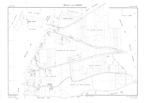 MILLY-LA-FORET. - Cadastre de 1815 mis à jour pour 1969 : plans de la section F 1ère feuille, idem 2ème feuille, idem 3ème feuille ; cadastre renouvelé pour 1953 : plans de la section Y, section Z ; cadastre renouvelé pour 1969 : plans de la section AD, s