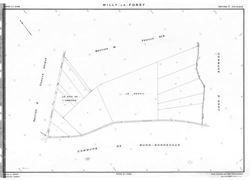 MILLY-LA-FORET. - Cadastre de 1815 mis à jour pour 1969 : plans de la section F 1ère feuille, idem 2ème feuille, idem 3ème feuille ; cadastre renouvelé pour 1953 : plans de la section Y, section Z ; cadastre renouvelé pour 1969 : plans de la section AD, s