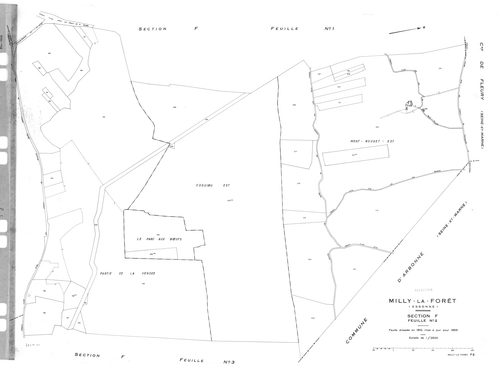 MILLY-LA-FORET. - Cadastre de 1815 mis à jour pour 1969 : plans de la section F 1ère feuille, idem 2ème feuille, idem 3ème feuille ; cadastre renouvelé pour 1953 : plans de la section Y, section Z ; cadastre renouvelé pour 1969 : plans de la section AD, s