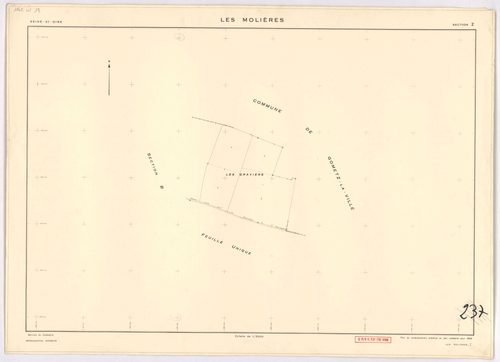 MOLIERES (LES). - Cadastre révisé pour 1937, à jour pour 1976 (2ème, 3ème édition) : plans du tableau d'assemblage, des sections A, B, C dite d'Armenon, D, E dite de Nervilliers, F, G dite des Molières et H dite de la Cocquetière ; cadastre révisé pour 19