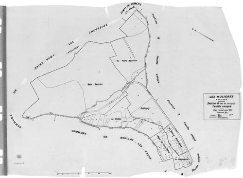 MOLIERES (LES). - Cadastre révisé pour 1937 : plans de la section A Solligny, section E Nervilliers, section F Fay, section G les Molières, section H la Cocquetière ; cadastre révisé pour 1937 mis à jour pour 1959 : plan du tableau d'assemblage ; cadastre