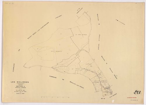 MOLIERES (LES). - Cadastre révisé pour 1937, à jour pour 1976 (2ème, 3ème édition) : plans du tableau d'assemblage, des sections A, B, C dite d'Armenon, D, E dite de Nervilliers, F, G dite des Molières et H dite de la Cocquetière ; cadastre révisé pour 19