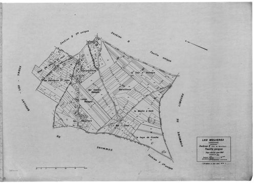 MOLIERES (LES). - Cadastre révisé pour 1937 : plans de la section A Solligny, section E Nervilliers, section F Fay, section G les Molières, section H la Cocquetière ; cadastre révisé pour 1937 mis à jour pour 1959 : plan du tableau d'assemblage ; cadastre