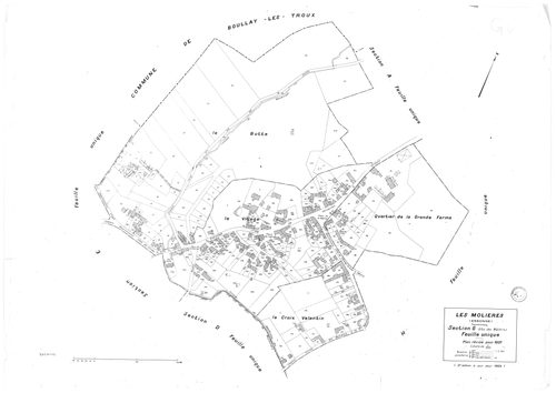 MOLIERES (LES). - Cadastre révisé pour 1937 : plans de la section A Solligny, section E Nervilliers, section F Fay, section G les Molières, section H la Cocquetière ; cadastre révisé pour 1937 mis à jour pour 1959 : plan du tableau d'assemblage ; cadastre