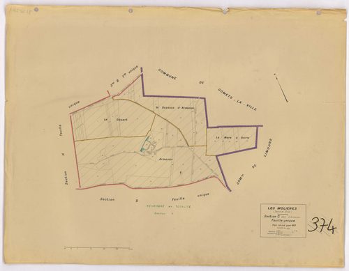 MOLIERES (LES). - Cadastre révisé pour 1937, à jour pour 1976 (2ème, 3ème édition) : plans du tableau d'assemblage, des sections A, B, C dite d'Armenon, D, E dite de Nervilliers, F, G dite des Molières et H dite de la Cocquetière ; cadastre révisé pour 19