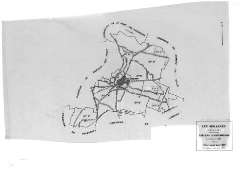 MOLIERES (LES). - Cadastre révisé pour 1937 : plans de la section A Solligny, section E Nervilliers, section F Fay, section G les Molières, section H la Cocquetière ; cadastre révisé pour 1937 mis à jour pour 1959 : plan du tableau d'assemblage ; cadastre