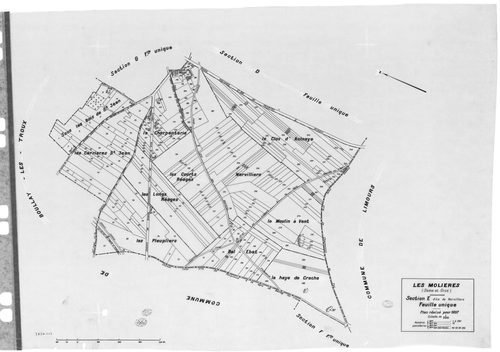 MOLIERES (LES). - Cadastre révisé pour 1937 : plans de la section A Solligny, section E Nervilliers, section F Fay, section G les Molières, section H la Cocquetière ; cadastre révisé pour 1937 mis à jour pour 1959 : plan du tableau d'assemblage ; cadastre