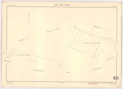 MOLIERES (LES). - Cadastre révisé pour 1937, à jour pour 1976 (2ème, 3ème édition) : plans du tableau d'assemblage, des sections A, B, C dite d'Armenon, D, E dite de Nervilliers, F, G dite des Molières et H dite de la Cocquetière ; cadastre révisé pour 19