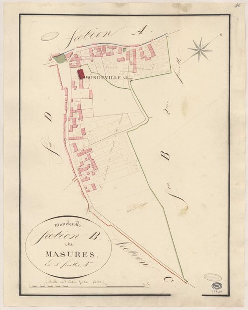 MONDEVILLE. - Section B : Masures (les), 3e feuille. 