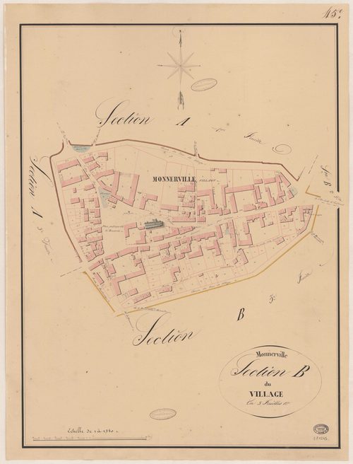 MONNERVILLE. - Section B : Village (le), 1ère feuille. 