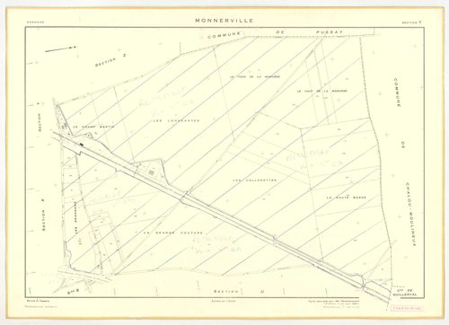 Plans minutes de conservation : MONNERVILLE : tableau d'assemblage n°1, ech. 1/5000 (1951), sections S, T, ech. 1/1000 (1951), sections U, V, W, X, Y, Z, ech. 1/2000 (1951) ; tableau d'assemblage n°2, ech. 1/5000 (1951-1969), sections T, U, X, ech. 1/2000