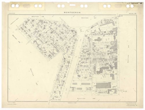 MONTGERON, plans minutes de conservation : tableaux d'assemblage et tableau d'assemblage TAru,1971, Ech. 1/5000 ; plans des sections AB, AC, AD, AE, AH, AI, AK, AL, Aman, AN, AO, AP, AR, AS, AT, AV, AW, AX, AY, 1971, Ech. 1/1000, section AM, 1971, Ech. 1/