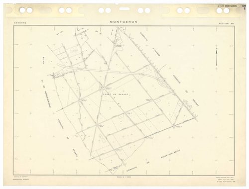 MONTGERON, plans minutes de conservation : tableaux d'assemblage et tableau d'assemblage TAru,1971, Ech. 1/5000 ; plans des sections AB, AC, AD, AE, AH, AI, AK, AL, Aman, AN, AO, AP, AR, AS, AT, AV, AW, AX, AY, 1971, Ech. 1/1000, section AM, 1971, Ech. 1/