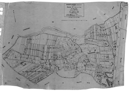 MONTLHERY. - Cadastre révisé pour 1938 : plan du tableau d'assemblage, plans de la section A la Côte 1ère feuille, idem 2ème feuille, idem 3ème feuille, section B la Ville, 1ère feuille, idem 2ème feuille, idem 3ème feuill, idem 4ème feuille ; cadastre ré